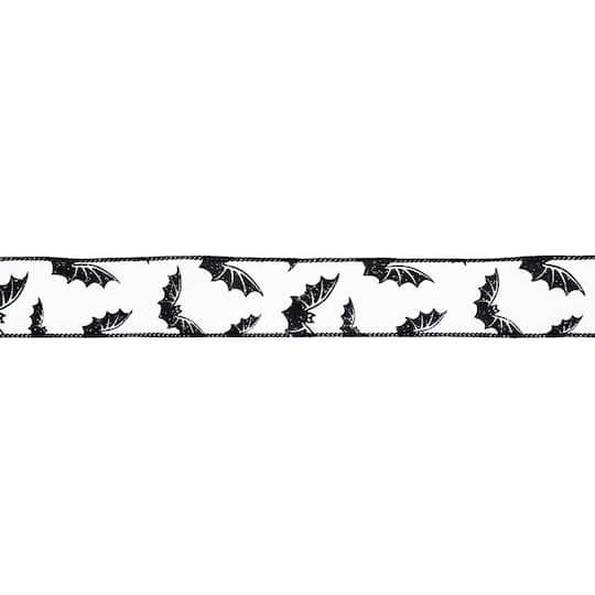 1.5" x 10yd. White & Black Bats Wired Taffeta Ribbon by Celebrate It®